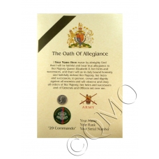 29 Commando Royal Artillery Oath Of Allegiance Certificate
